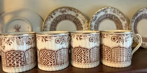Vintage Copeland Porzellan Mokka Tasse und Untertasse mit Goldrand Set 8 Teile London - Bild 1 von 8