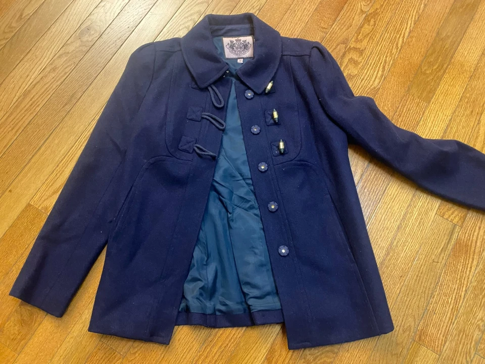 Chaqueta Abrigo Vintage Y2K Juicy Couture Azul Marino Lana Guisante Talla S Foto 1 de 4