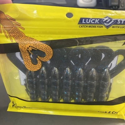 PRIMAL CHASE FISHING LURE CO Luck E Strike 3.5” Luck E Craw Black Blue Flake 7 count pack