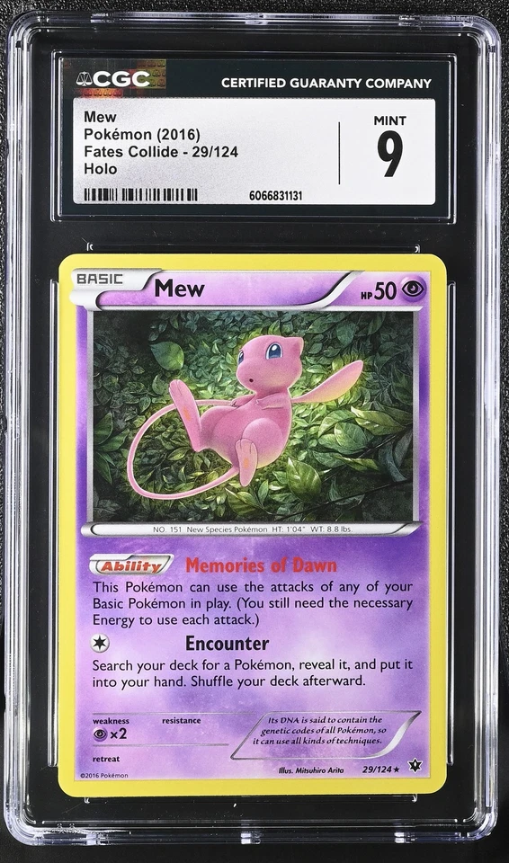 CGC 9 MINT Mew 2016 Fates Collide 29/124 Holo Pokemon Card - Image 1 of 2