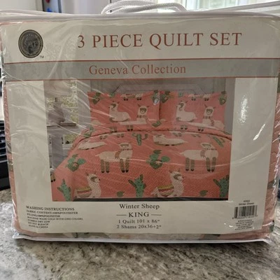 Spirit Linen 3pc King Quilt Set Geneva Collection Winter Sheep NIP 2 Shams Llama - Image 1 of 3