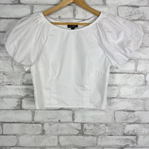 Top J.CREW NUEVO CON ETIQUETAS 100 % algodón para mujer ajustado blanco manga abullonada talla 8 CA593 - Imagen 1 de 5