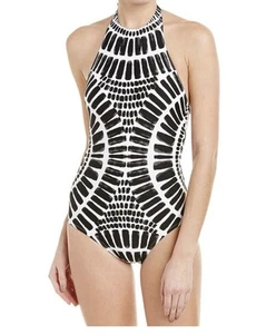Trina Turk Women's Size 12 Black & White Halter One Piece Swimsuit High Neck EUC - Picture 1 of 8