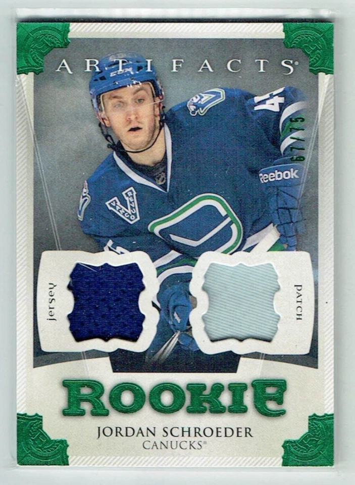 13-14 UD Upper Deck Artifacts  Jordan Schroeder  /75  Rookie  Jersey--Patch - Image 1 of 1