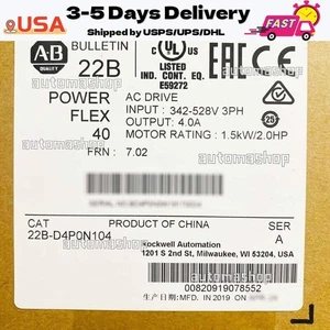 2022 AB 22B-D4P0N104 PowerFlex 40 1.5 kW 2 HP AC Drive 22-D4P0N104 - Picture 1 of 4