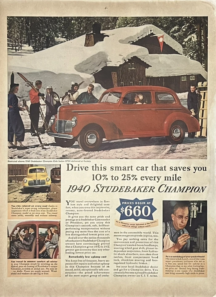 Vintage Print Ad 1940 Studebaker Champion Retro Garage Home Man Cave Art - Image 1 of 1