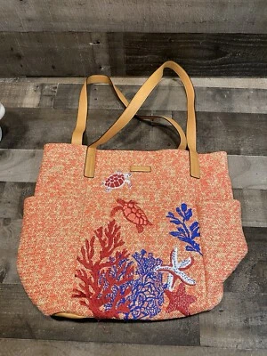 VERA BRADLEY PAJA PLAYA TOTE Bolso Coral Escarlata Tortuga Estrella de Mar Cartera Foto 1 de 4