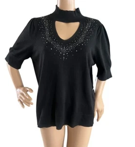89th Madison Womens Mock Neck Black Sweater Rhinestone Size XL NWT - Picture 1 of 5