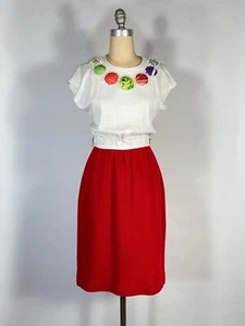 Vintage 1980's Leslie Fay secretary dress w/ UNIQUE pearl bead embroidery detail - Picture 1 of 17