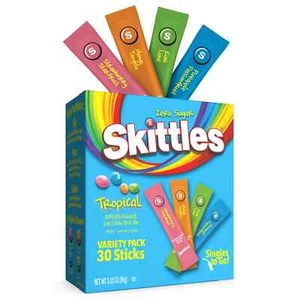 Skittles Zero Sugar Variety Pack Singles-to-Go Powdered Drink Mix Tropical 30 - Picture 1 of 9