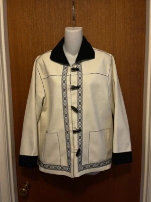 Chaqueta polar Alfred Dunner para mujer beige negra cuello ajustable pequeña 10P Foto 1 de 4