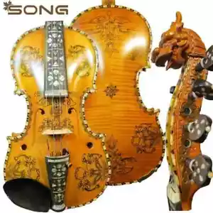Geschnitzte Hardanger norwegische Geige 4/4 Violine 4*4 Saiten gratis Hartschalenkoffer #14728 - Bild 1 von 12