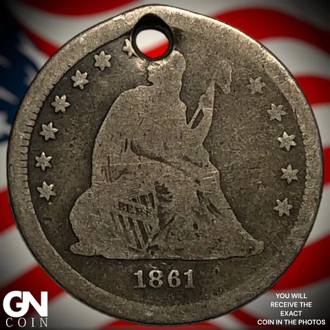 1861 P Holed Seated Liberty Quarter  Q6956 Cover
