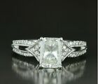 250 Ct Radiant And Round Simule Diamond Split Shank Ring 14K White Gold Over