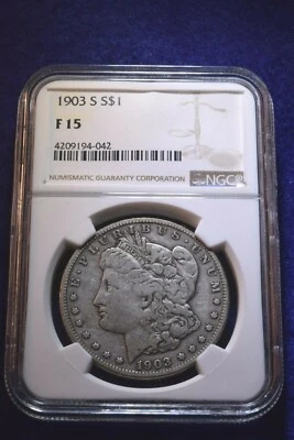 1903-S MORGAN DOLLAR NGC CERTIFIED FINE--15 GREAT RARE DATE DOLLAR!  #302 - Image 1 of 4
