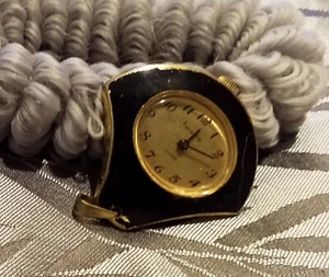 Lucerne Pendent vintage 1950's mechanical watch in Black Enamel and 18k Gold.  - Picture 1 of 15