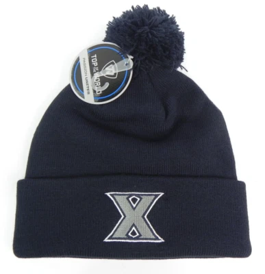 XAVIER MUSKETEERS NCAA TOP OF THE WORLD NAVY BEANIE POM KNIT CAP HAT NWT! TOW - Image 1 of 3