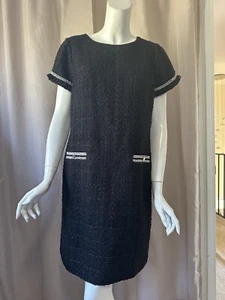 Neu Ann Taylor schwarz Tweed Kurzarm Kleid Größe 10 M/L - Bild 1 von 8