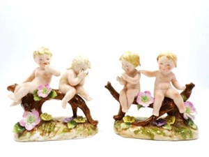 Vintage Pair Porcelain Napco Cherubs Putti On Branch Figurines 1950's 1-Fixed - Picture 1 of 11