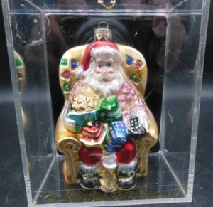 Ornamento fatto a mano in vetro del tesoro - Babbo Natale con un grembo pieno di regali - Foto 1 di 3