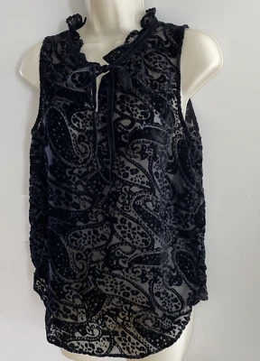 Blusa Semi Transparente Terciopelo Burnout Negra Violeta & Claire M Sin Mangas Volantes Top Foto 1 de 4