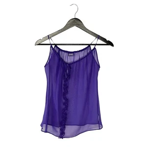 Vintage Y2K Gianfranco Ferre Sheer Ruffle Applique Cami Top Blouse Size M Purple - Picture 1 of 5