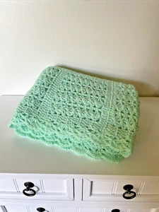 New Baby Boy Girl Blanket Soft Green Handmade Crochet 46" x 34" Throw Crib Knit - Picture 1 of 9