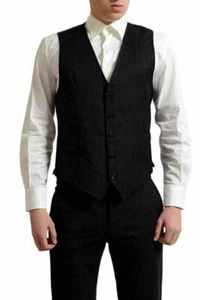 Dolce & Gabbana Men's 100% Wool Black Striped Button Down Vest US S IT 48 - Picture 1 of 3