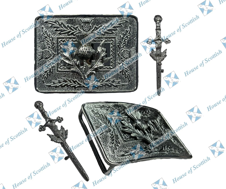 HOUSE OF SCOTTISH SCOTTISH INTERCHANGEABLE KILT BELT BUCKLE | KILT PIN CHROME FINISH THISTLE