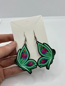 Pendientes Mariposa Verde Brillante Floral Rosa Flores Perforados Cuelgan Moda - Imagen 1 de 7