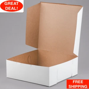 50/Case Bakery Cake Boxes 14" X 14" X 6" White Cake Box Sturdy and Nice Boxes - Picture 1 of 12