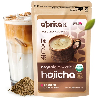APRIKA LIFE Organic Hojicha Roasted Green Tea Powder - Authentic Japanese Tea 100g/3.5 oz