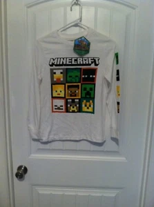 T-shirt blanc manches longues garçon Minecraft taille 10-12 neuf avec étiquette NEUF - Photo 1/6