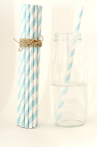 75x blue striped drinking straws wedding birthday baby shower party decoration