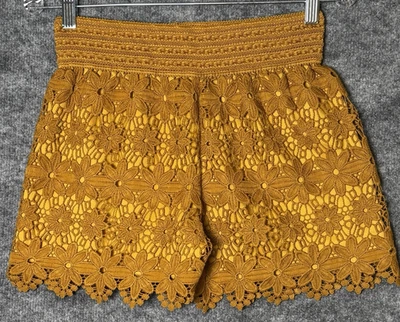 Pantalones Cortos Encaje Crochet Boho Floral Pull On Hippie Dorado Talla Pequeña Foto 1 de 4