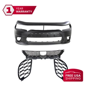 Front Bumper + Grille + Fog Light Covers For 2019-2020 Dodge Charger - Picture 1 of 24