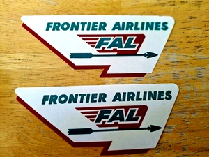 FRONTIER AIRLINES 2 Baggage Labels Original 1950'S Arrow Logo 6in x 2 1/2in - Picture 1 of 2