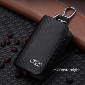 Key Holder Pouch Car Carbon Fiber Wallet Car Model Logo Audi - Picture 1 of 4