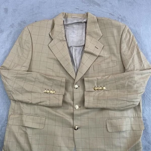 Ermengildo Zegna Goldknopf Blazer Jacke 46R Camel Fensterscheibe Seide Kaschmir - Bild 1 von 15