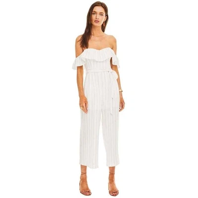 ASTR THE LABEL Jumpsuit White Stripe Off Shoulder Keeley Jumpsuit - Large - Image 1 of 4