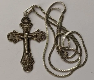 Orthodox Cross on a chain 55 cm. 925 silver. Weight 7.67 g. Prayer in Russian. - Picture 1 of 12