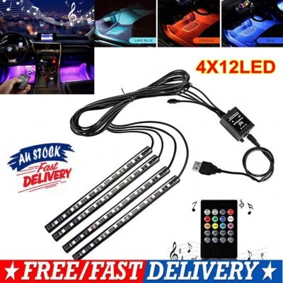 4X 48LED RGB Car Interior Footwell LED Strip Lights USB Remote Control Music AU - image 1 of 4