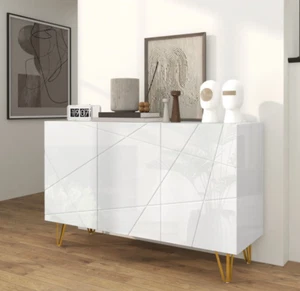 Large Storage Sideboard Modern White High Gloss Cabinet Doors Cupboard Room Unit - Picture 1 of 11