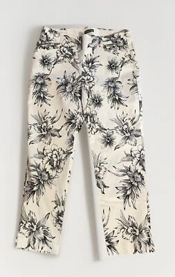 Van Heusen Floral Tropical Pants Women’s White Black Elastic Size 10 Stretch - Image 1 of 4