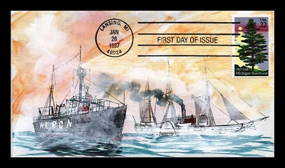 2246 22c Stamp (1987) HONORING MICHIGAN STATE 150 FDC HD/HP - RICHARD DEROSSET - Image 1 of 2