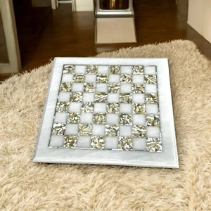 24" Marble Chess Board Table MOP Crystal Gemstone Hand Carved Garden Furniture - Picture 1 of 9