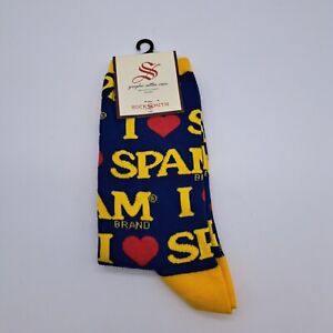 I Love Spam Graphic Cotton Crew Socks Fun Blue Yellow Red Hearts Sock Smith NEW