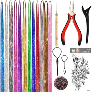 Hair Tinsel Kit with Tool Fairy Hair Tinsel Heat Resistant 47Inch Tinsel Hair - Picture 1 of 12