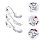 3pc Curved Handle Serving Spoon & Fork Set - Stainless Steel Utensils