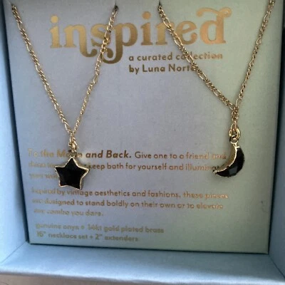 Luna Norte Inspired Collection Two Black Onyx 14KT Plated Brass Necklaces~NIB! - Image 1 of 4